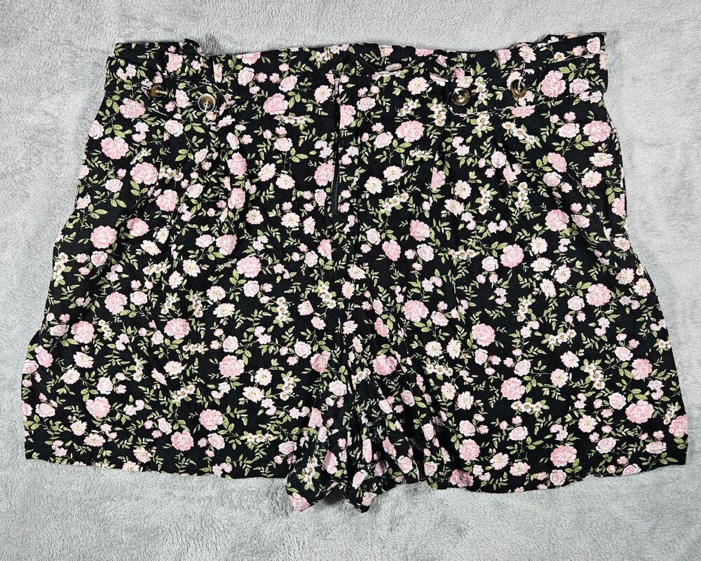 Who What Wear 22W Floral Paperbag Waist Shorts Linen Blend Pockets
